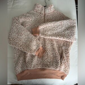 Express Soft Sherpa Zip-Up in Cream and Tan